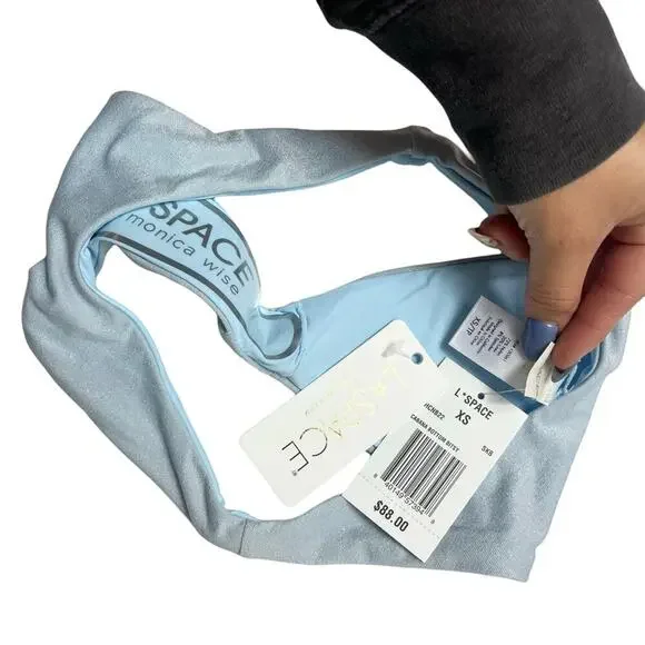 L*SPACE Shimmer Cabana Bikini Bottom Bitsy Sky Blue Stretch Seamless XS NEW - Picture 9 of 11